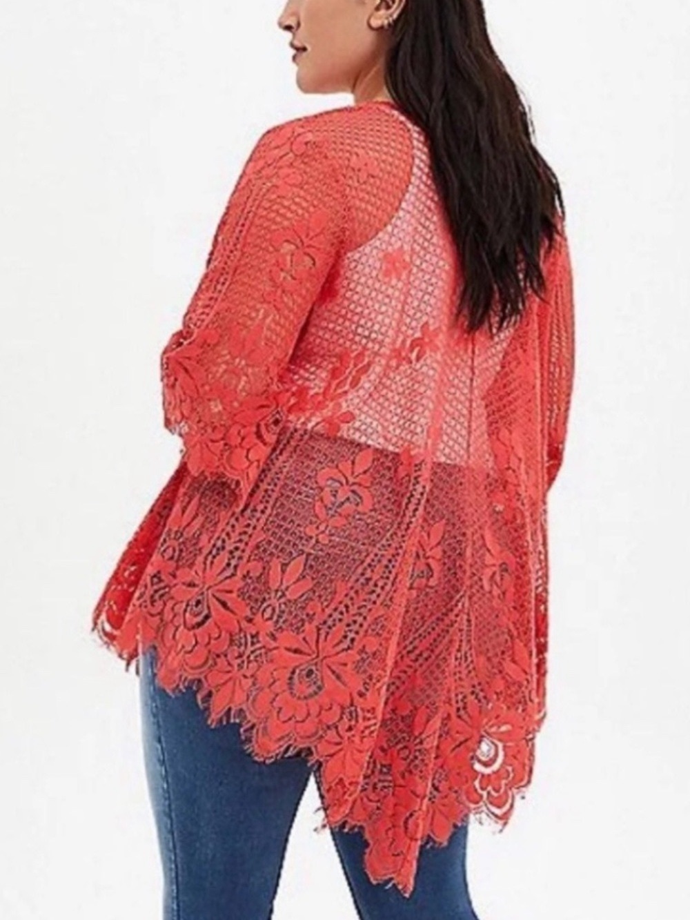 NEW Torrid Coral Lace Kimono Cover-Up Long Sleeve Open Front 3X